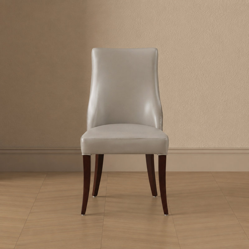 Chaise rembourrée en cuir de hêtre Connie, Gris clair