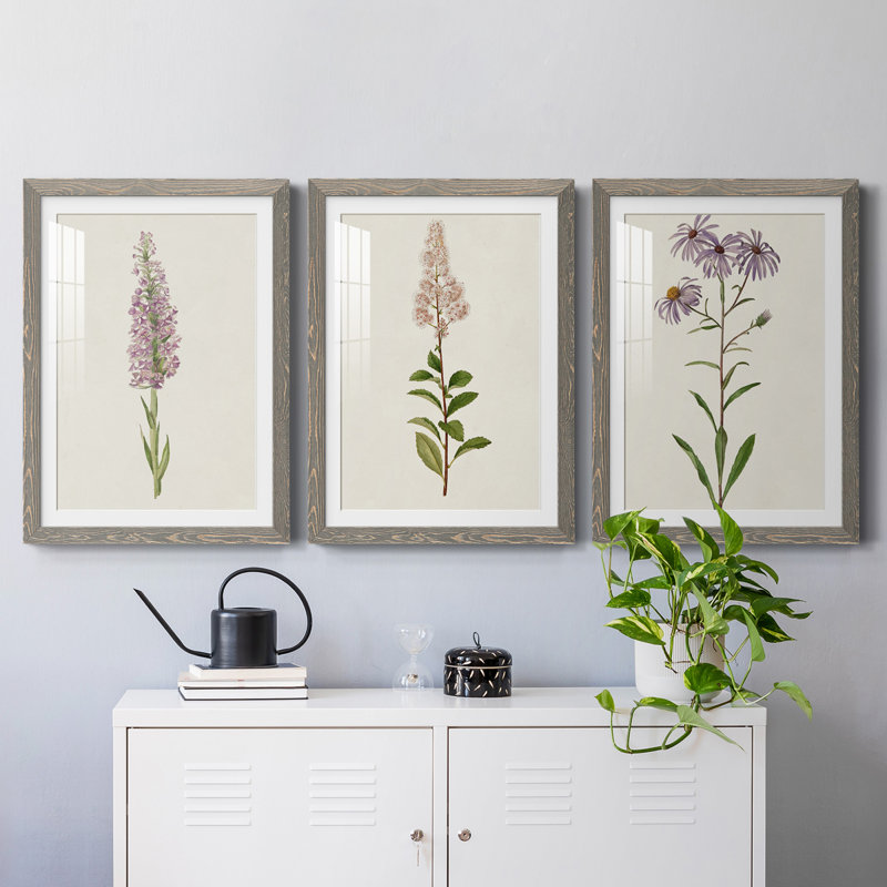 Mauve Garden Flowers I Premium encadré mat - prêt à être accroché, H 20 po x l 51 po x P 1,5 po, Gris