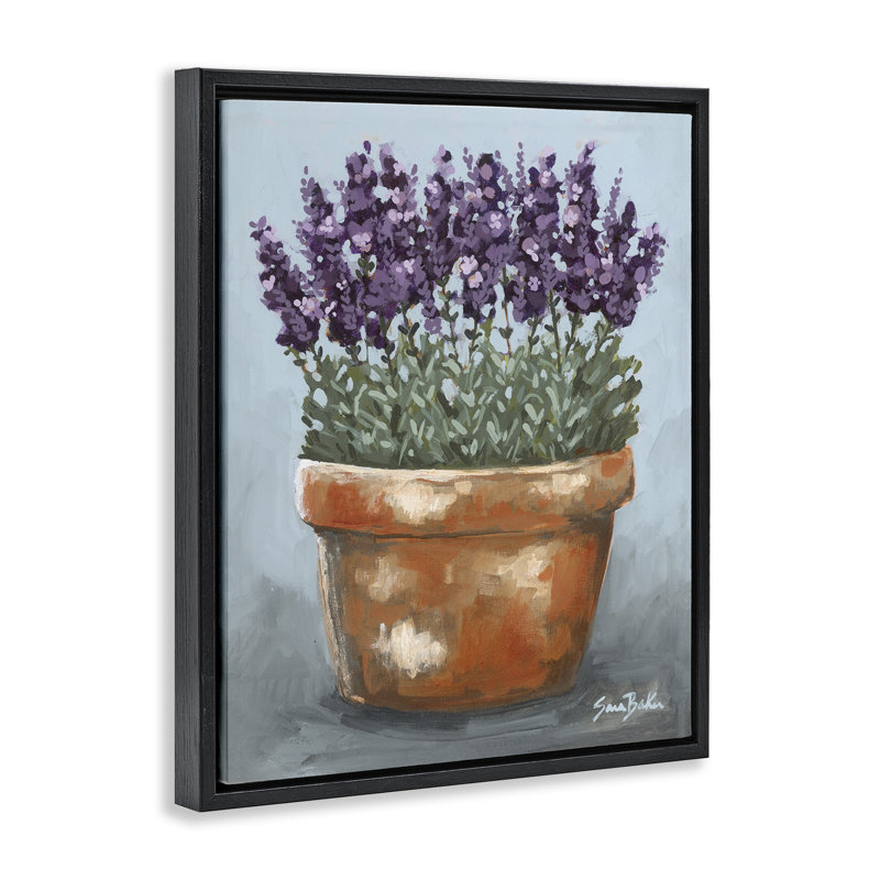 Cadre flottant en pot lavande et herbes, design par Sara Baker, Cadre flottant noir de jais, H 21 po x l 17 po