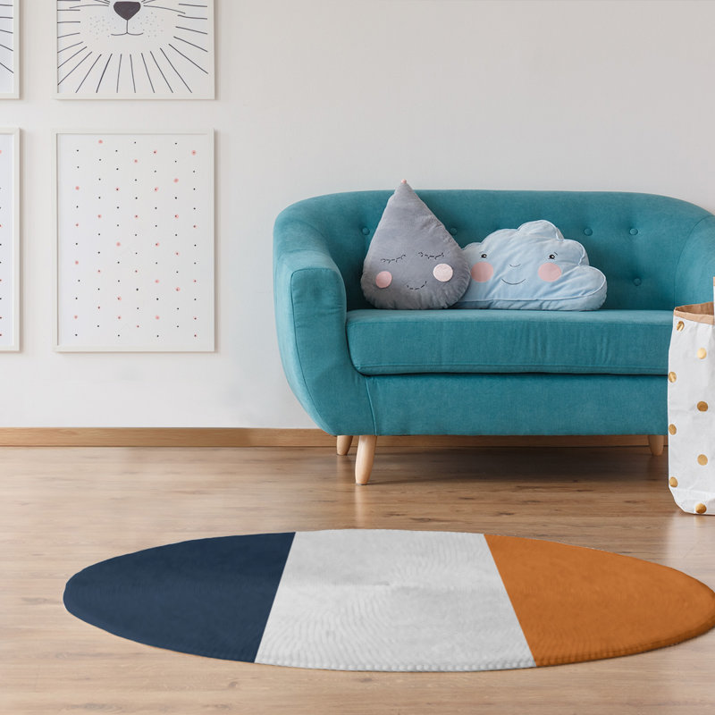 Tapis bleu/orange area, Rond 5 pi