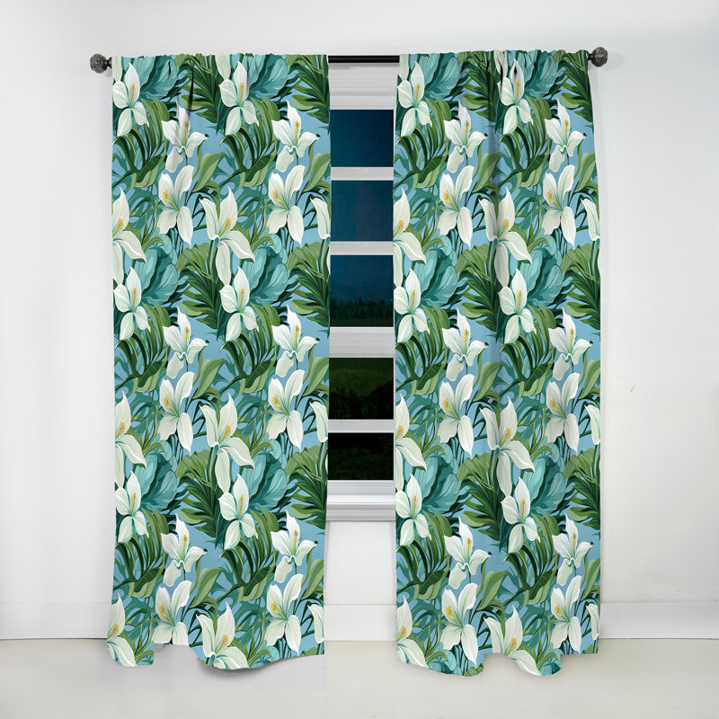 Motif tropical azure II brise azure - Rideau floral obscurcissant - 1 panneau, L 52 po x L 108 po