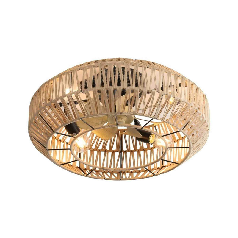 22" Rattan Enclosed Ceiling Fan Lighting W/ 6 Speeds Remote Control,reversible Ceiling Fan