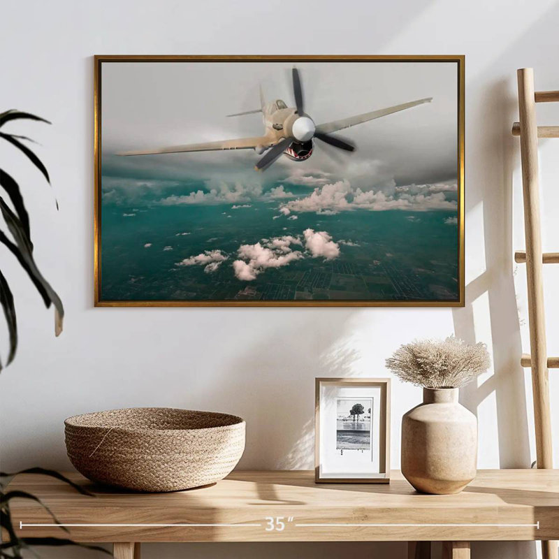 Avion Curtiss P 40 Warhawk, 25 po x 17 po, Cadre flottant doré