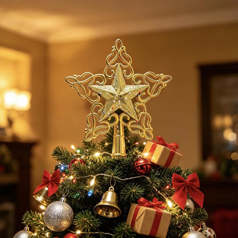 Décoration de Noël en dentelle ajourée, étoile à cinq branches colorée à paillettes, ornement de sapin de Noël exquis, Gold