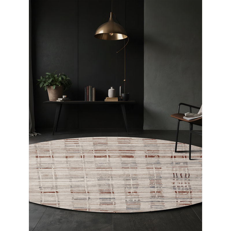Machine Washable Gray Area Rug, Round 3'