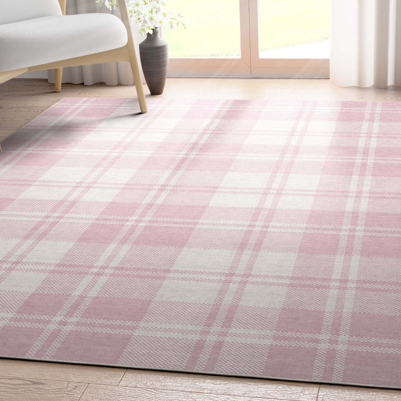 Tapis rose à motif géométrique Kehr, Rectangle 7 pi 7 po x 9 pi 10 po