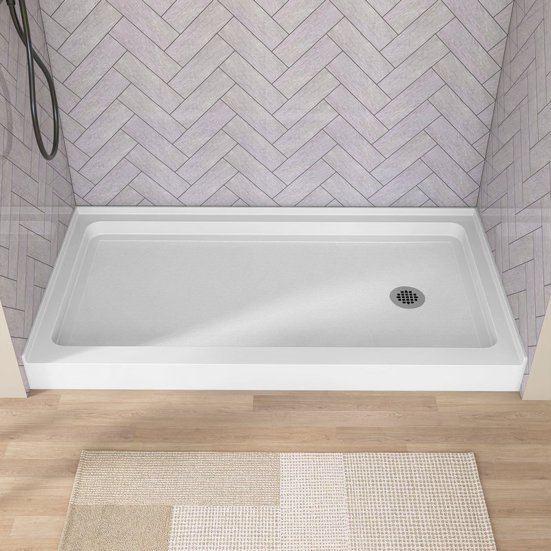 60" W X 32" D Acrylic Alcove Shower Pan Rectangular Single Threshold Drop-in Shower Base in White with Non-slip Design