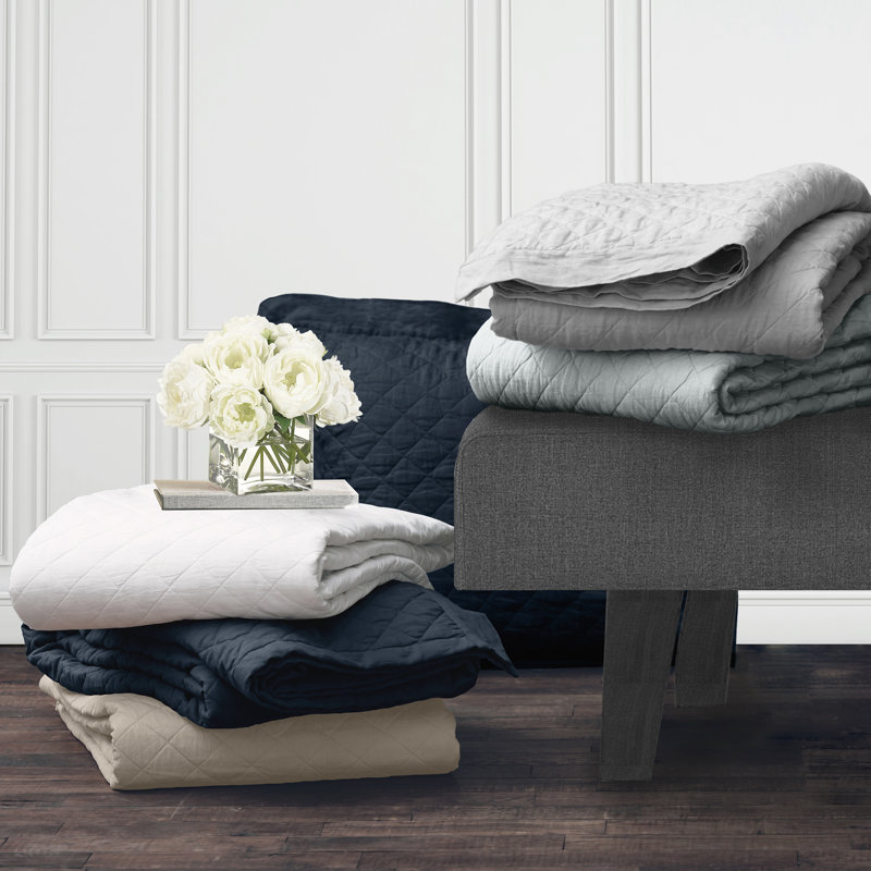 Ensemble de courtepointe 3 pièces Diamond Linen, Courtepointe pour très grand lit et 2 très grand, Marine