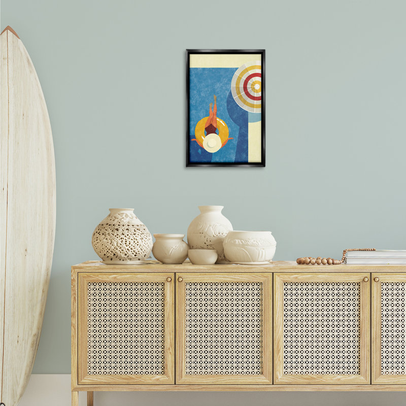 Relaxing on Pool Float Gold Framed Floater Canvas by Victoria Barnes, 25" H x 17" W, Black