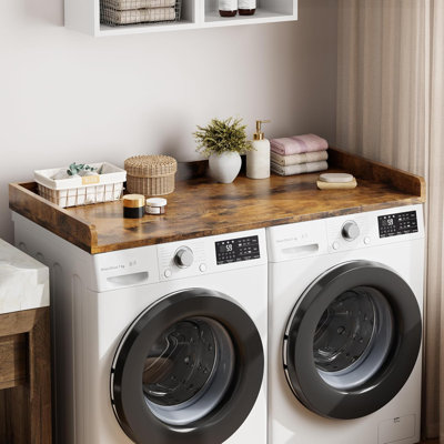Washer Dryer Countertop 54"x27.5", Retro Finish Laundry Topper with Edge & Non-Slip Pad