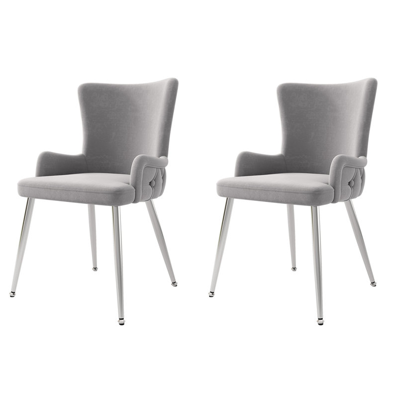 Tufted Velvet Upholstered Parsons Chair in Grey