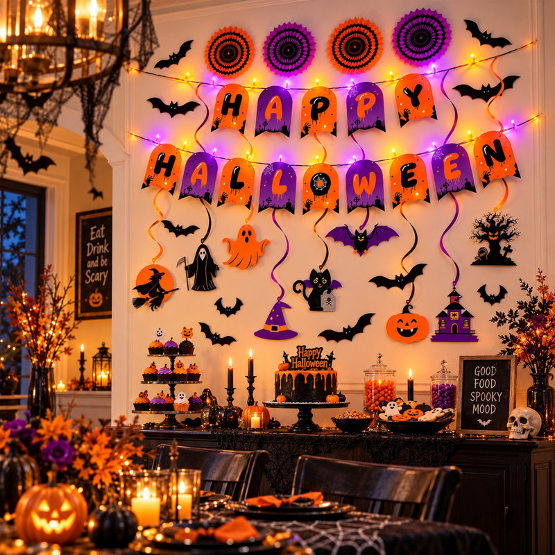 Ensemble de décoration de fête d'Halloween avec lumières DEL