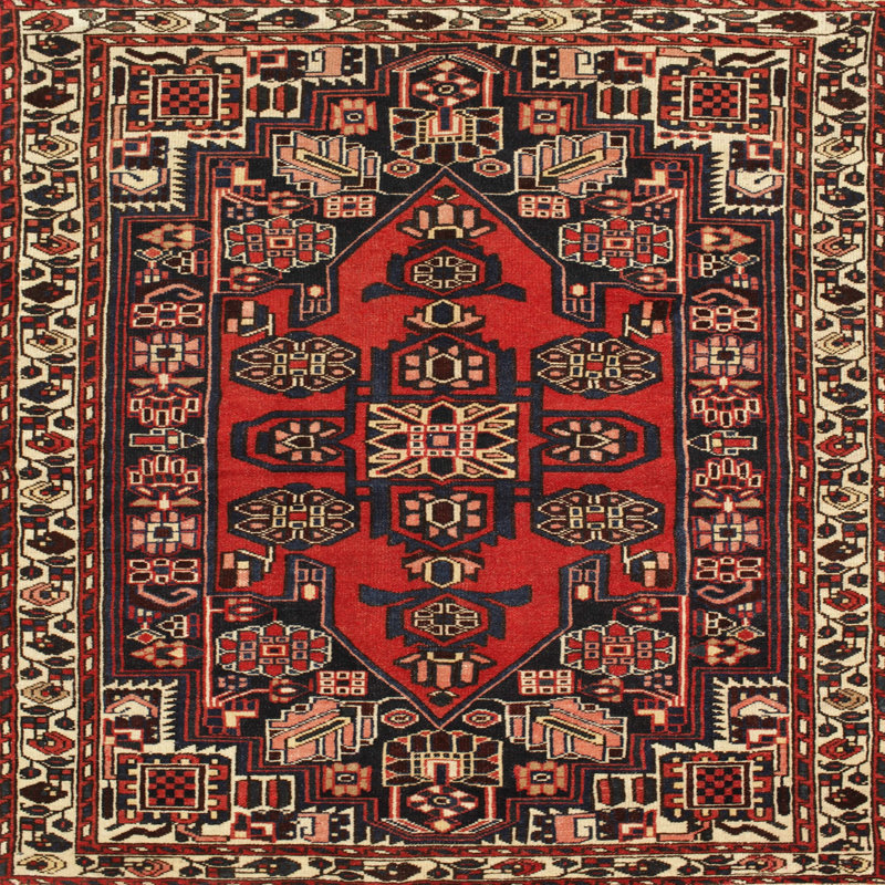 Tapis traditionnel rouge / beige, Rond 4 pi