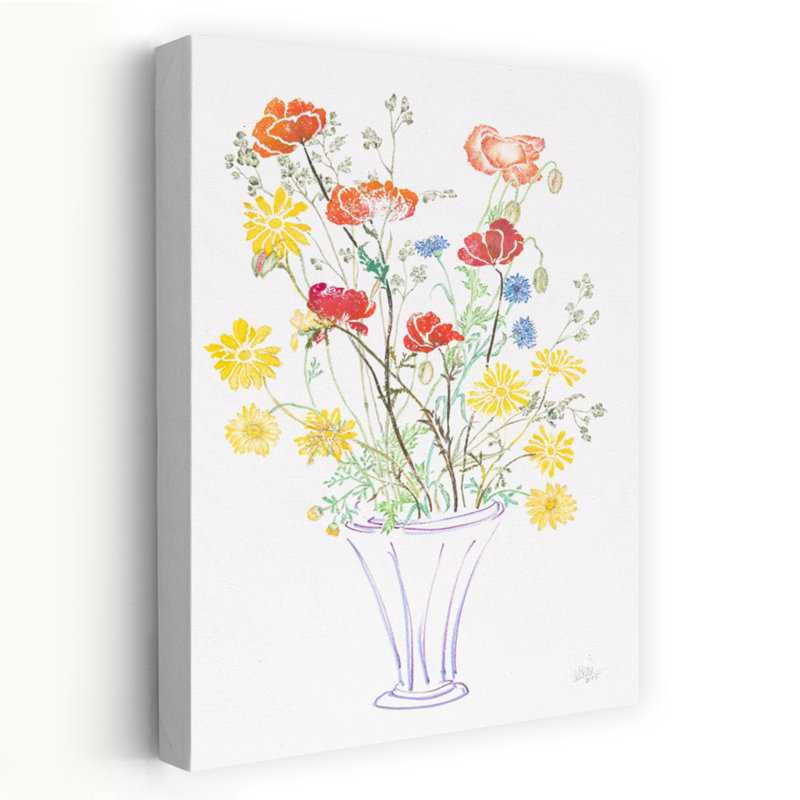 Art contemporain contemporain coloré délicat avec fleur rose délicate, H 18 po x l 12 po