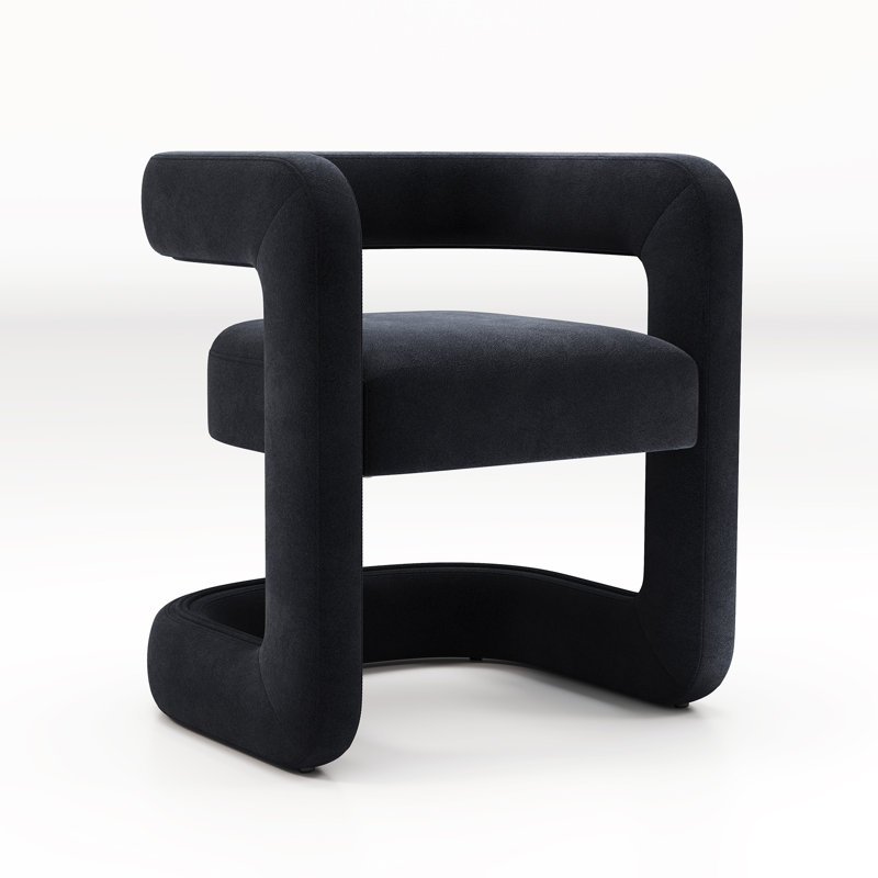Upholstered Barrel Dining Chair With Hollow Back, Modern Solid Wood Dining Chair, Comfy Side Chair For Dining Room/Living Room