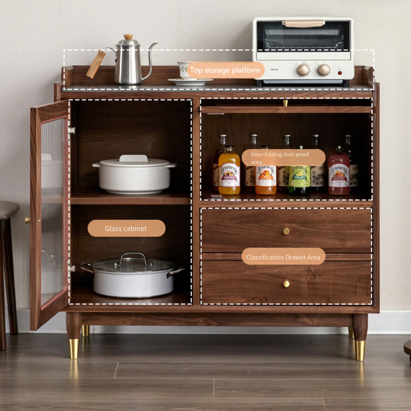 Walnut Solid Wood Sideboard, 35.43" H x 39.37" W x 15.75" D