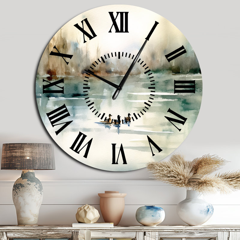Ducks In Pond I - Animals Black Face Wall Clock, Oversized