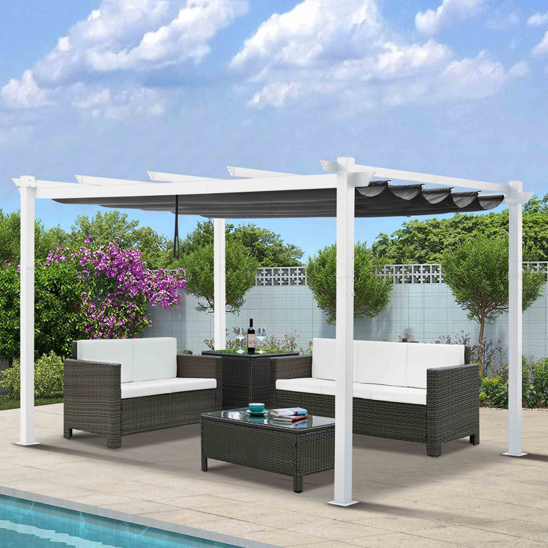 13 Ft. W X 10 Ft. D Aluminum Pergola with Canopy, White/Gray