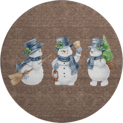 Premium Machine Washable Ingrassellino AMF1826 Happy Snowmen Holiday Rug