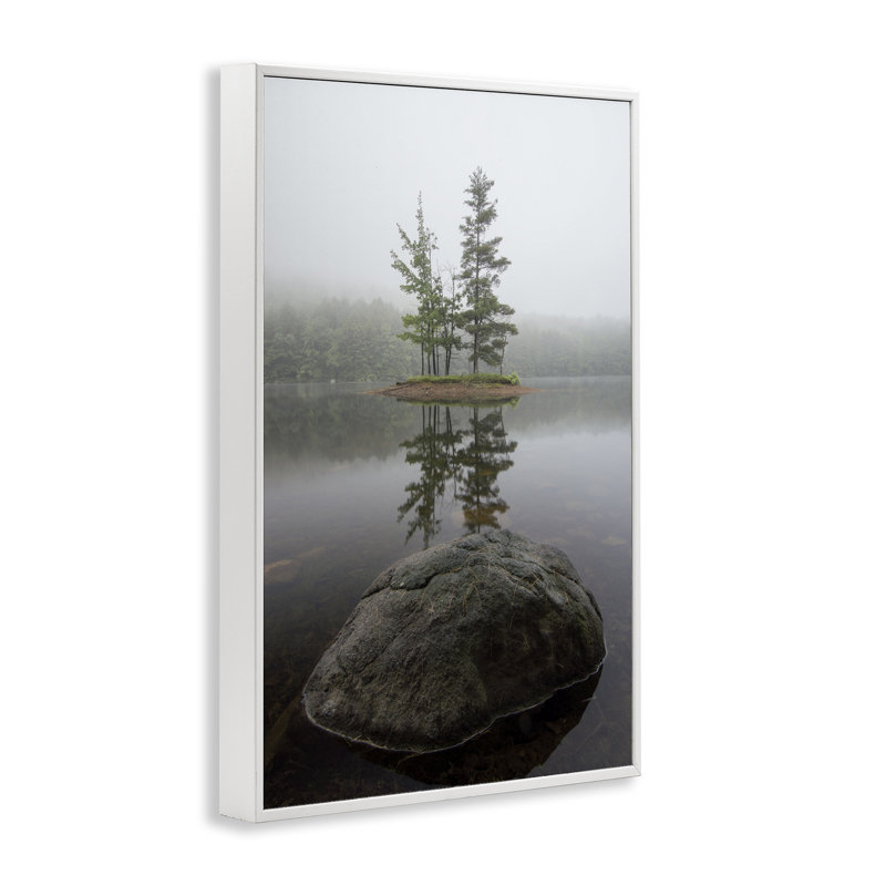 «Duo Trees Lake», giclée encadrée par James Rodewald, H 24 po x l 16 po, Estampe numérique encadrée blanc bord de mer