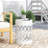 Feio Outdoor Side End Table 14 Inch Round Geometric Pattern White Iron-121489441