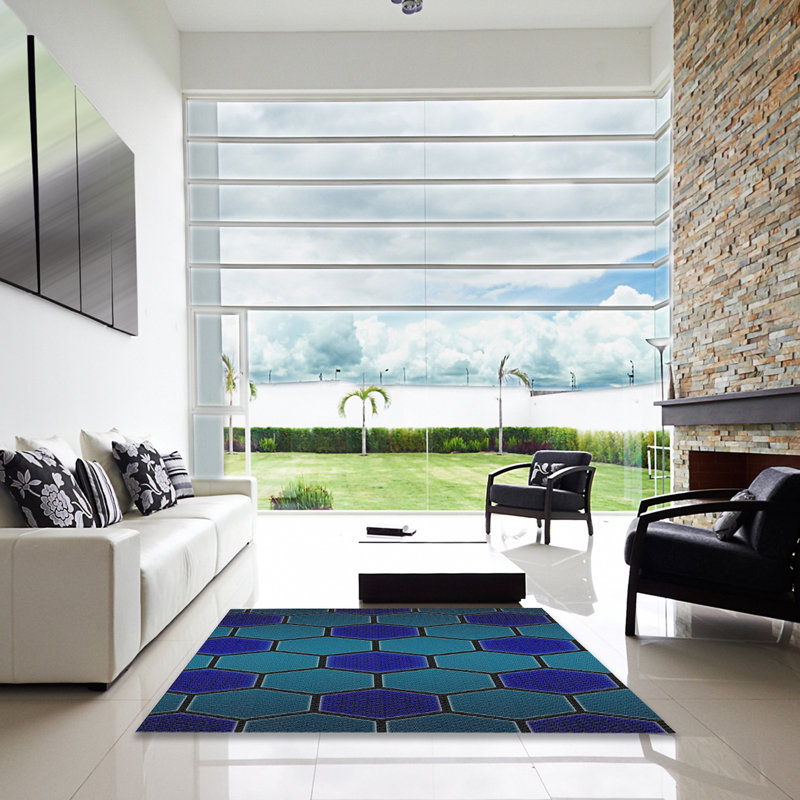Fabriqué à la machine à partir de laine et de polyester turquoise/bleu marine wilridge tissé à la machine Tapis décoratif