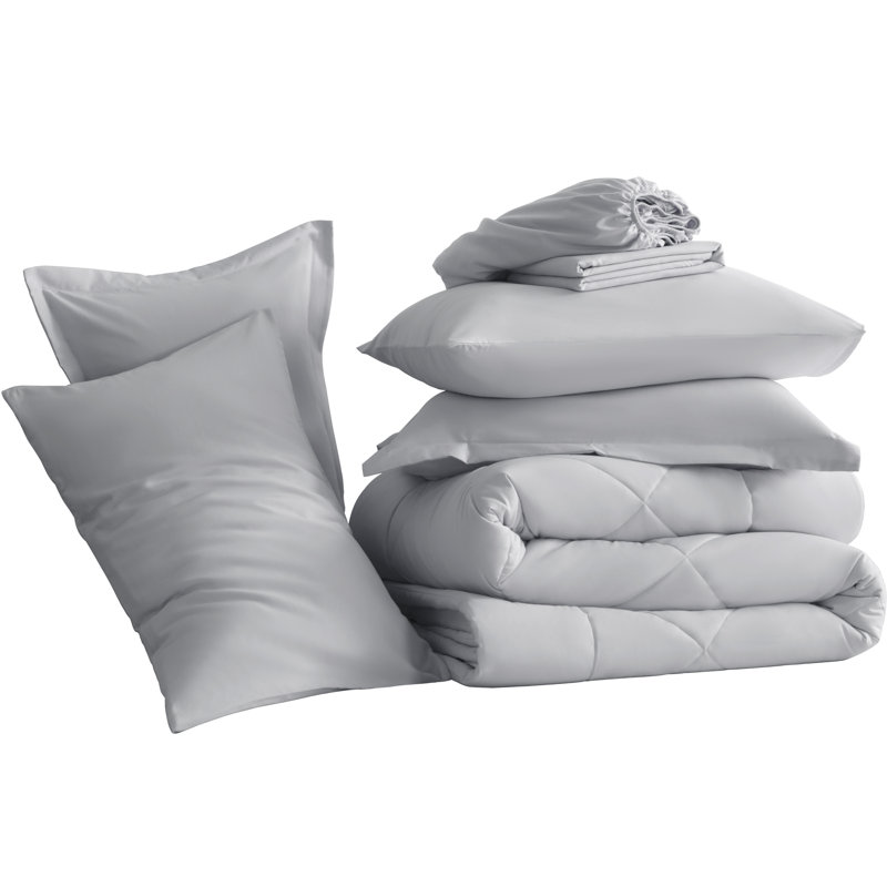 Ensemble de literie pour grand lit 7 pièces doux et respirant, Grand (7 pièces), Gris clair