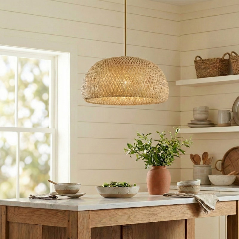 Luminaire suspendu en bambou naturel 1 lumière Coastal