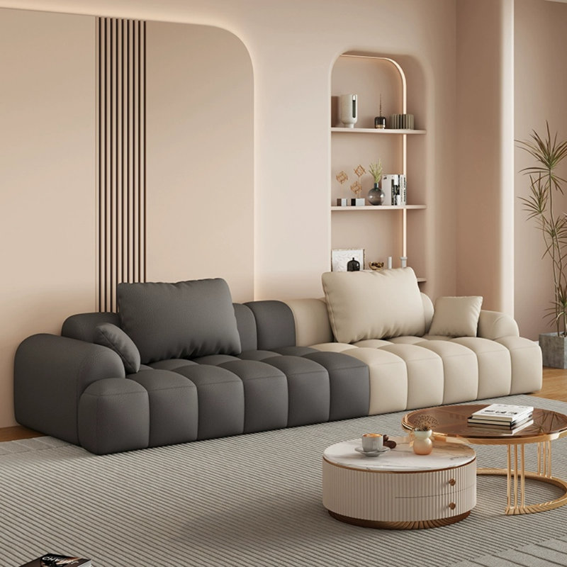 Simple Casual Creative Sofa, 25.59" H x 125.98" W x 39.37" D, Off White/Dark gray
