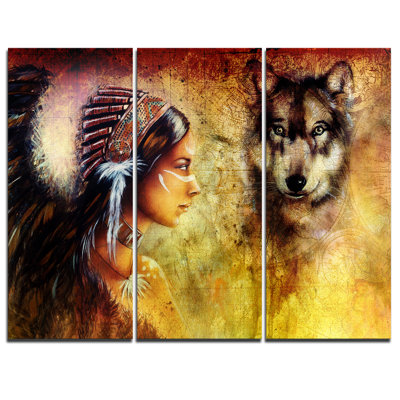 «Woman Woman Wolf», ensemble de 3 impressions sur toile - Femme avec loup