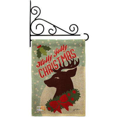 En toile jute de noël jolly à 2 côtés 19 x 13 po holly drapeau de jardin