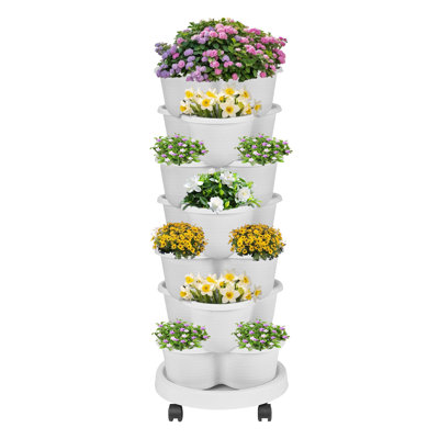 Strawberry Vertical Planters Tower Garden, 7 Tiered Stacking Herb Vegetable Planter With Support Pole Indoor And Outdoor