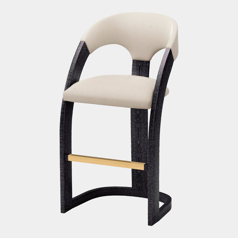 Delia Stool Ebony Cerused Muslin, Bar Stool (30" Seat Height)