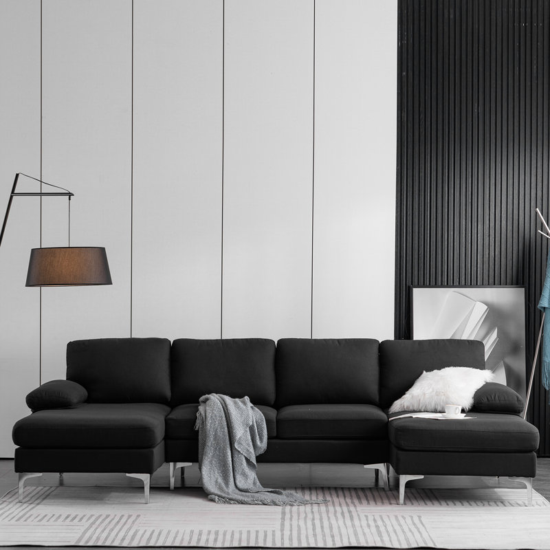 Upholstered Sectional Reversible, Black Polyester Blend