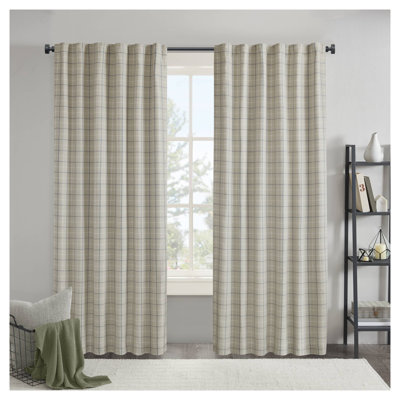 1PC 50x95" Plaid Rod Pocket and Back Tab Curtain Panel with Fleece Lining