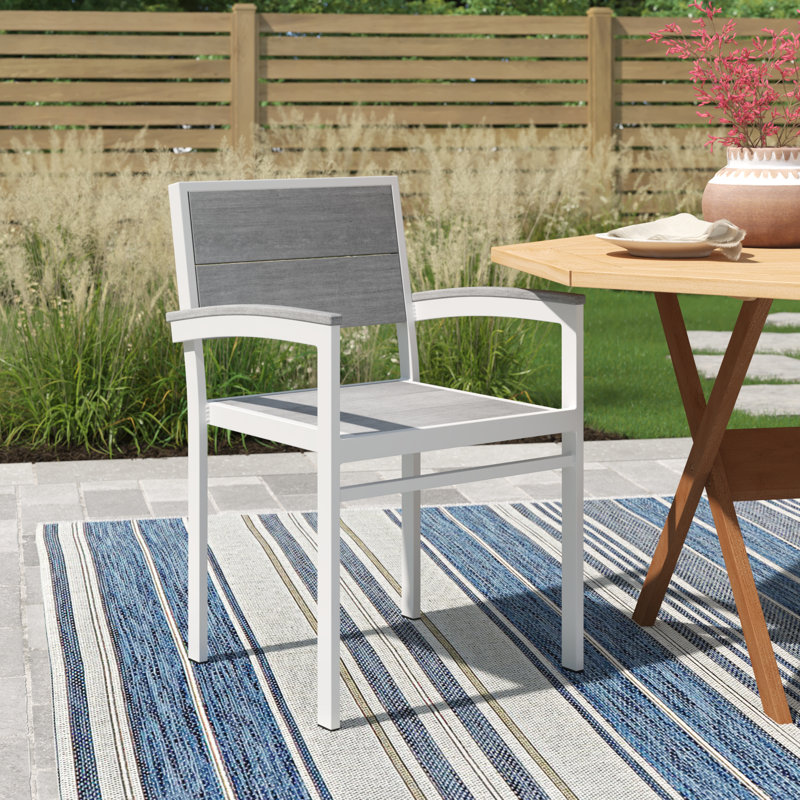 Chaise de patio empilable Reginald, Blanc / Bois flotté