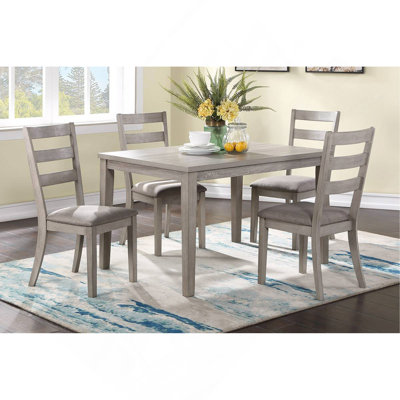 Classic Stylish Natural Finish 5Pc Dining Set Kitchen Dinette Wooden Top Table And Chairs Cushions Seats Ladder Back Chair Dining Room