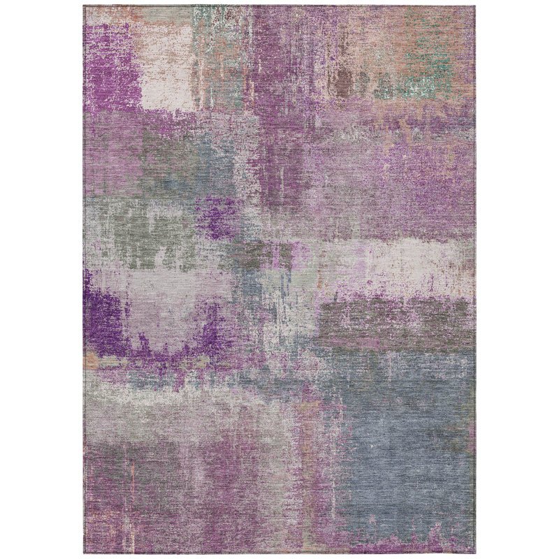 Lavender and Gray Synthetic Washable Rectangular Rug