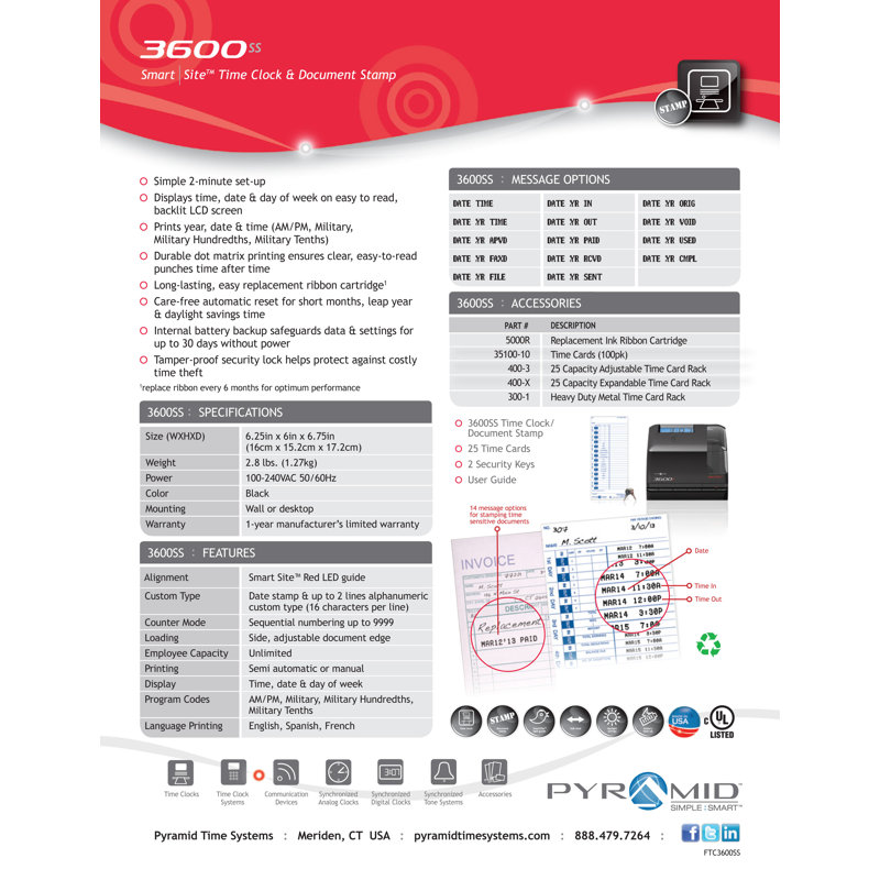 3600SS SmartSite Time Clock and Document Stamp
