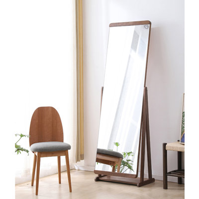 Contemporary Walnut Framed Tilt Adjustable Freestanding Full Body Mirror for Indoor Home Decor