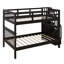 Lit superposé double au-dessus de double, cadre de lit superposé en bois avec escalier, rangements et garde-corps pour chambre à coucher, dortoir pour garçons adultes-1094504260