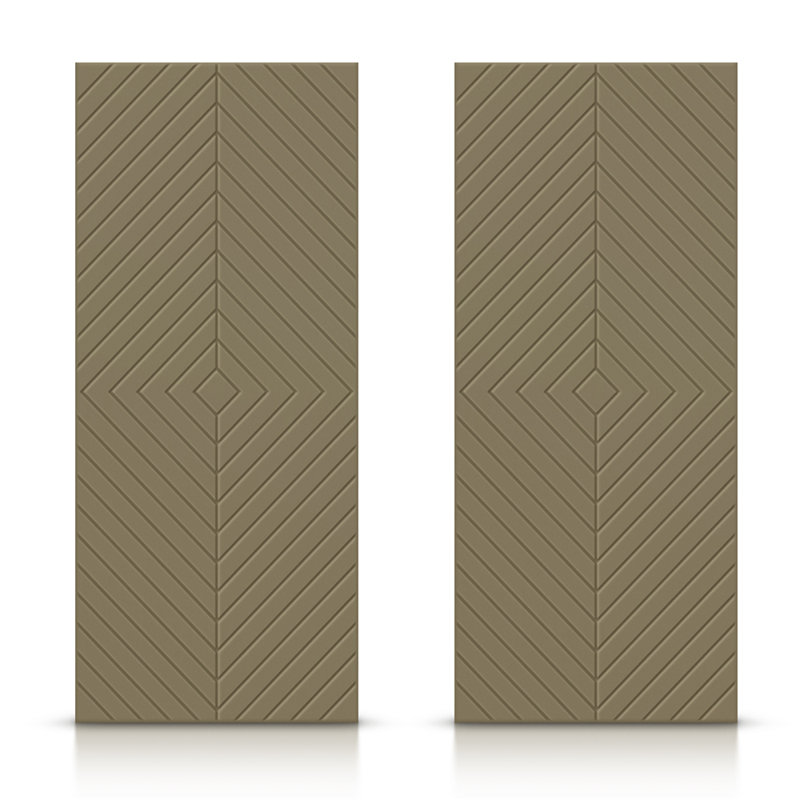 Panelled Manufactured Wood Double Sliding Closet Doors, Olive Green, 84" x 84"