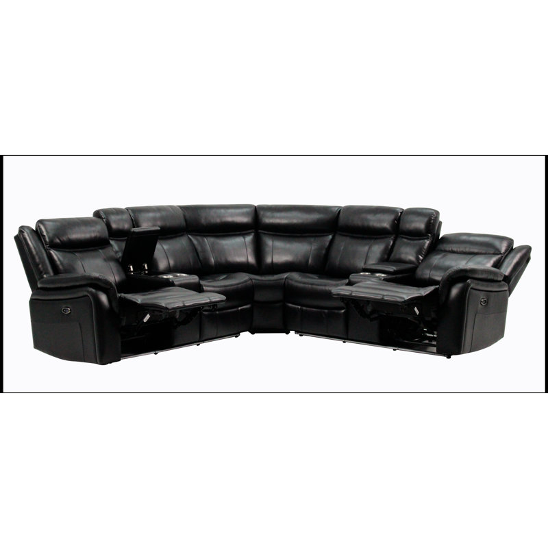 Canapé modulaire en cuir noir avec siège rembourré Jupiter pour un confort et une durabilité ultimes, parfait pour les espaces de vie modernes