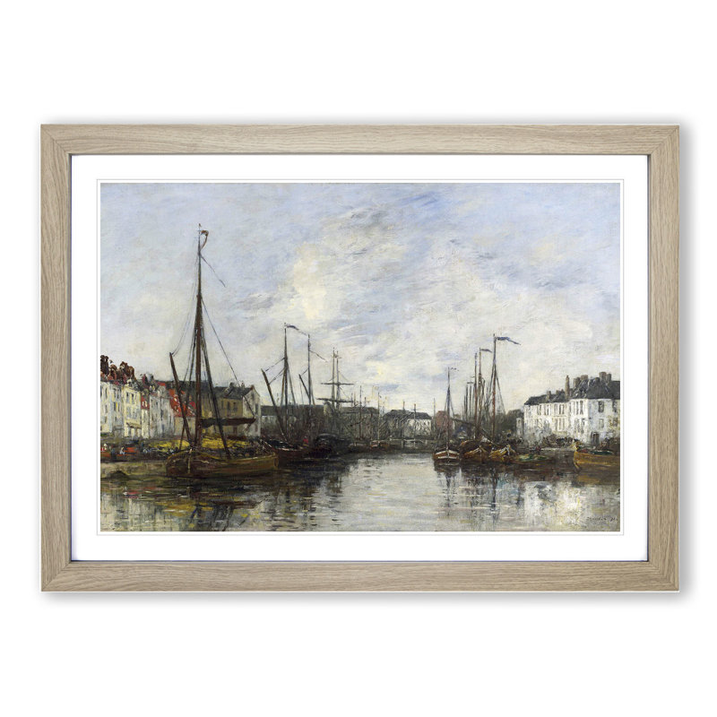 Harbour in Brussels by Eugene Boudin - Picture Frame Painting, Oak Framed, 27cm H x 36cm W x 2cm D