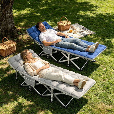 2Pcs Xl Folding Camping Cot With Reversible Mattress, Heavy Duty Portable Cot Bed 500 Lbs Capacity, Double-Layer 1200D Oxford Fabric, No Assembly For Camping, Travel & Indoor Use