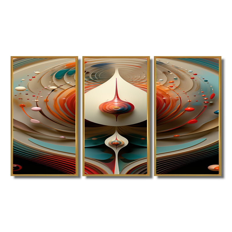 Awakening Of Origine - ensemble de reproduction d'art abstrait mural, Cadre flottant doré, H 40 po x l 60 po x P 1 po