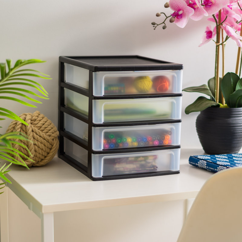 Small Black Plastic 4-Drawer Stackable Organizer