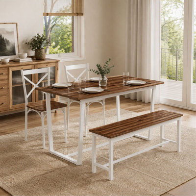 Ensemble de table et de chaises 4 pièces avec dossier, style industriel et structure robuste pour salle à manger