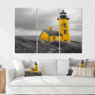 Photo de phare monochrome jaune au Canada II - ensemble de salon art mural phares