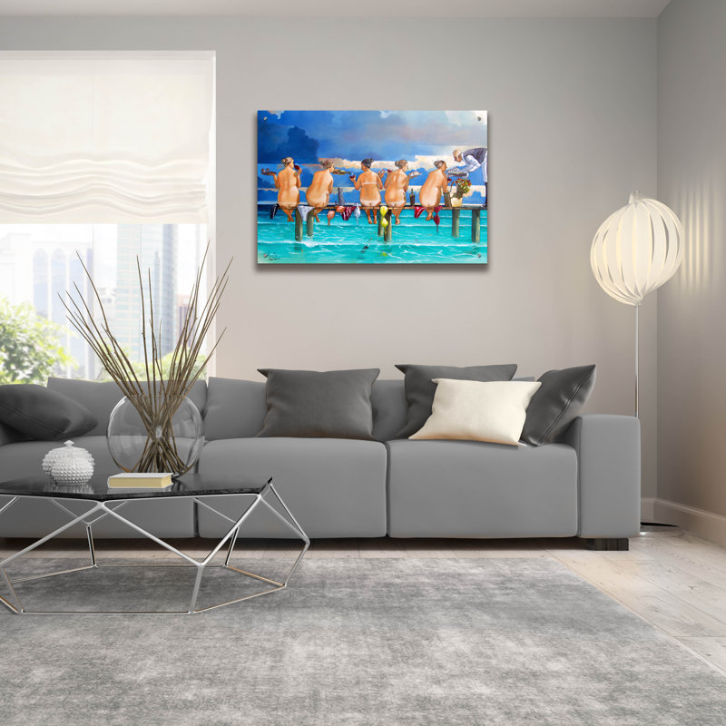 Art mural en verre Dovecove «Wine On The Jetty» par Ronald West, H 24 po x l 36 po x P 0,2 po